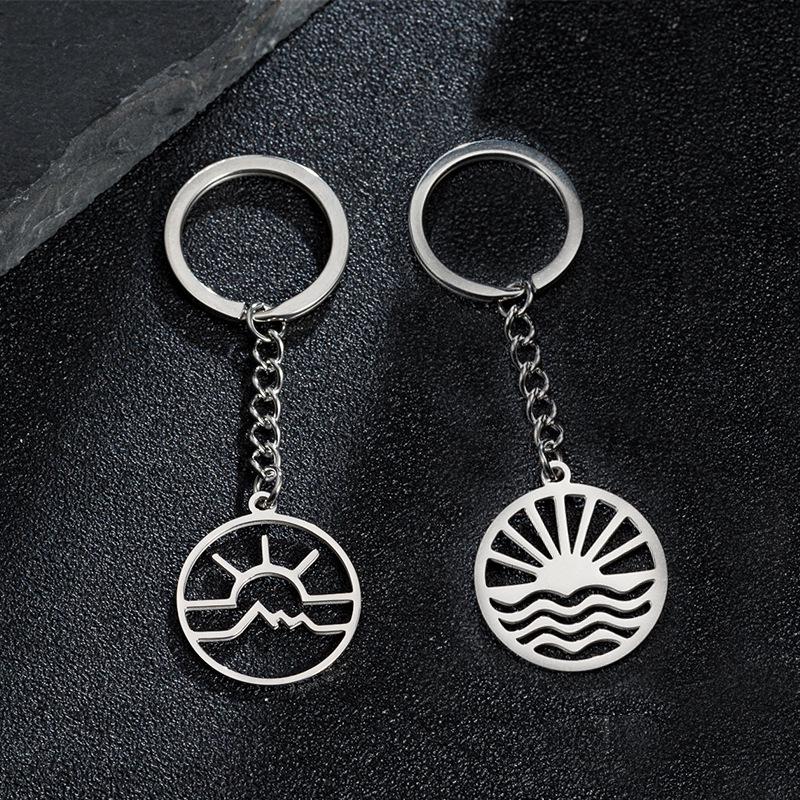 Stainless Steel Cartoon Sunrise Seaside Keychain Pendant
