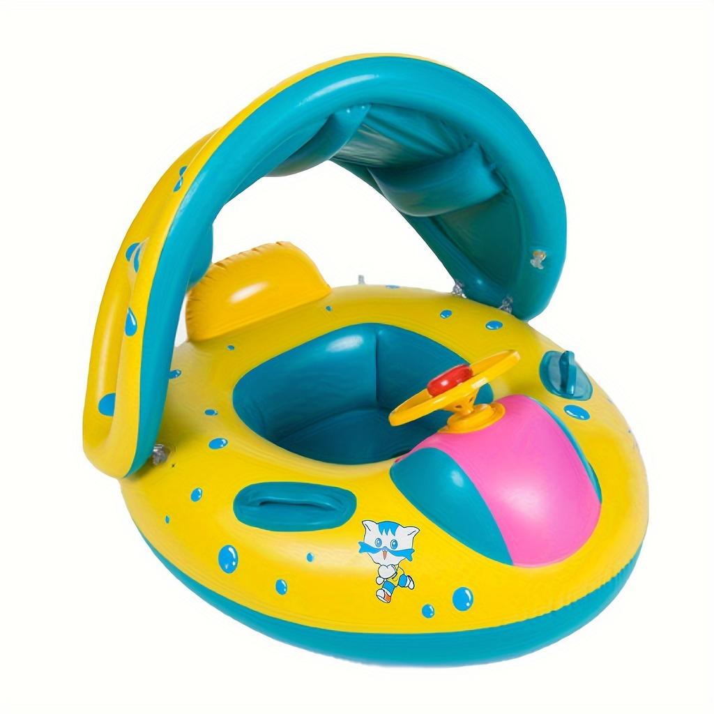 1pc PVC Children's Swimming Ring With Sun Shade, Inflatable Water Toy, Swimming Pool Float
