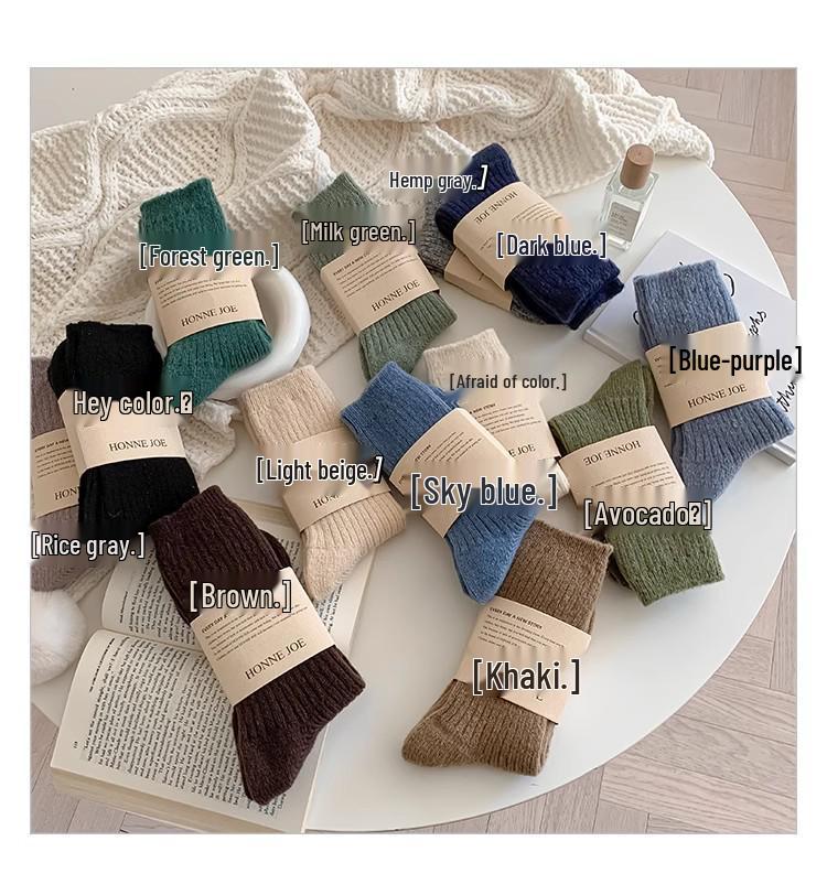 

Женские теплые шерстяные носки до середины икры в японском стиле - Модные универсальные осенне-зимние кашемировые носки с эффектом помятости One Size белый