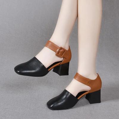 Zapatos De Mujer Women Fashion Black Round Toe Slip On Square Heel Shoes for Office Work Lady Casual Beige Summer Pumps Ga619