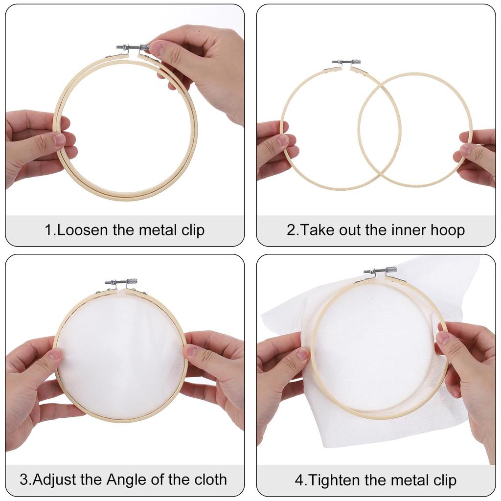 uxcell 6-Piece 9" Embroidery Hoops, Adjustable Round Bamboo Circles, Cross Stitch Hoop Rings for Arts, Crafts, Sewing, and DIY Decoration