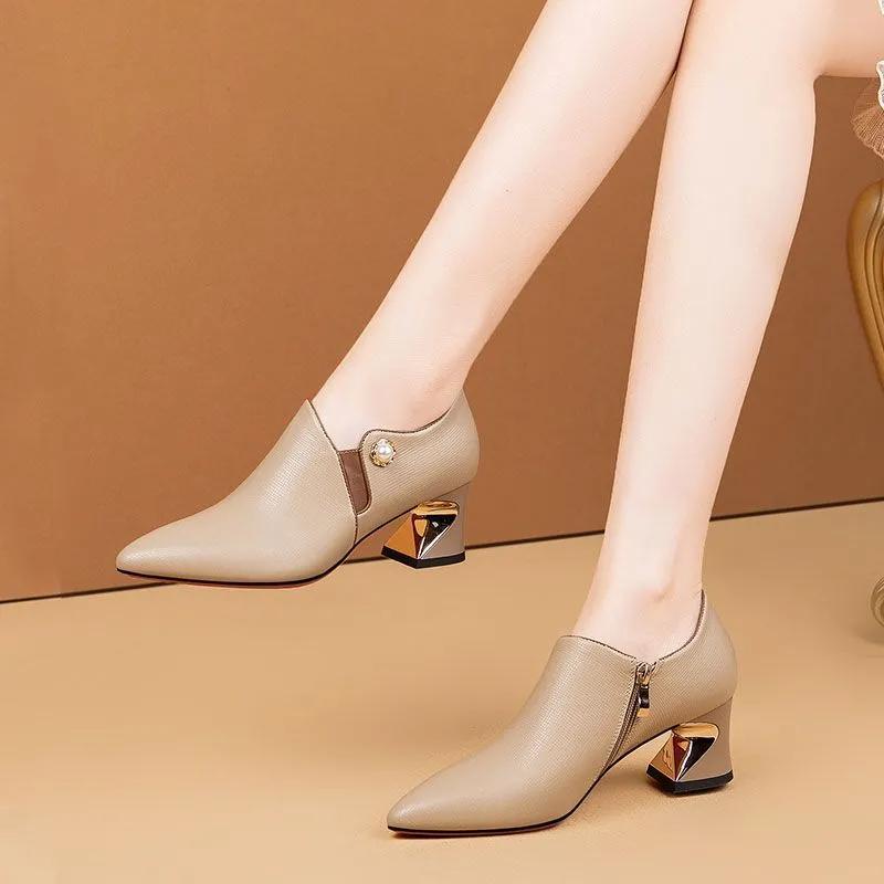  Women Fashion Plus Size Black Suede Square Heel Shoes Lady Cool European Style Comfort Spring & Autumn Heels A9409