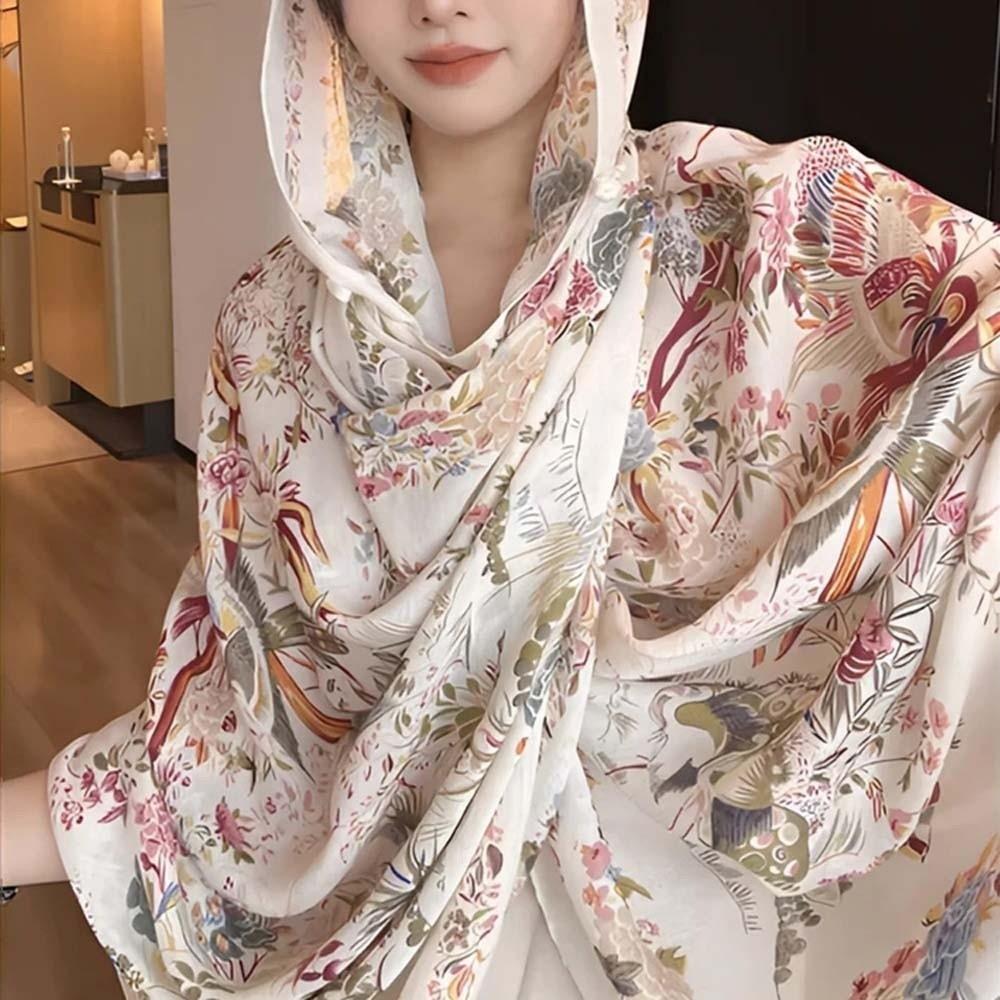 Tie-dye Women Floral Scarf Frog Button Sunscreen Headscarf Thin Large Shawl  Girls