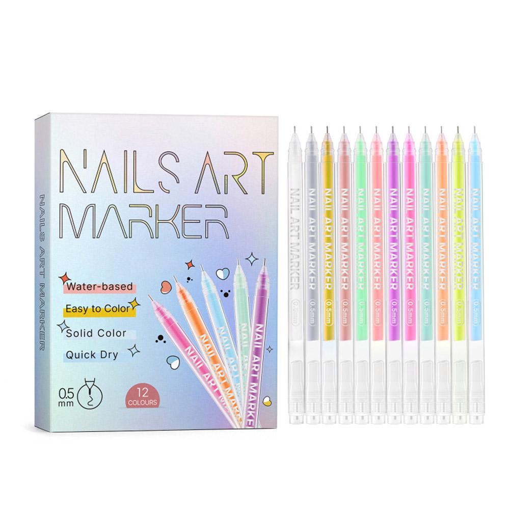 12 Stück/Set Nagel Acryl Graffiti Stift Bunt Nagelmarker Zeichnen DIY Beauty Nagelkunst Werkzeug Wasserdicht & Schnelltrocknend Nagelmark