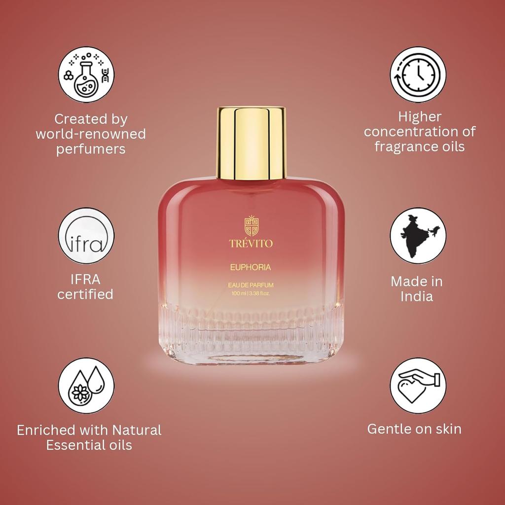 Euphoria Parfüm für Damen | 100ml | Blumig Fruchtig Gourmand Duft mit Mandarine, Rose, Jasmin, Patschuli & Moschus | Ideales Geschenk für Frauen & Mädchen