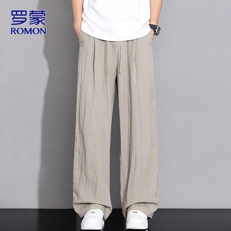 ROMON Men's Summer Thin Linen Tencel Straight Casual Pants
