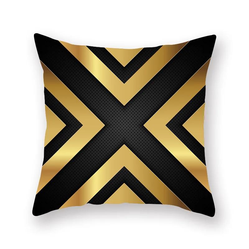 Decorative Throw Pillows Case Polyester Black Gold Geoetric Wave Cushion Cover For Sofa Home Car Bedroom 45X45Cm
