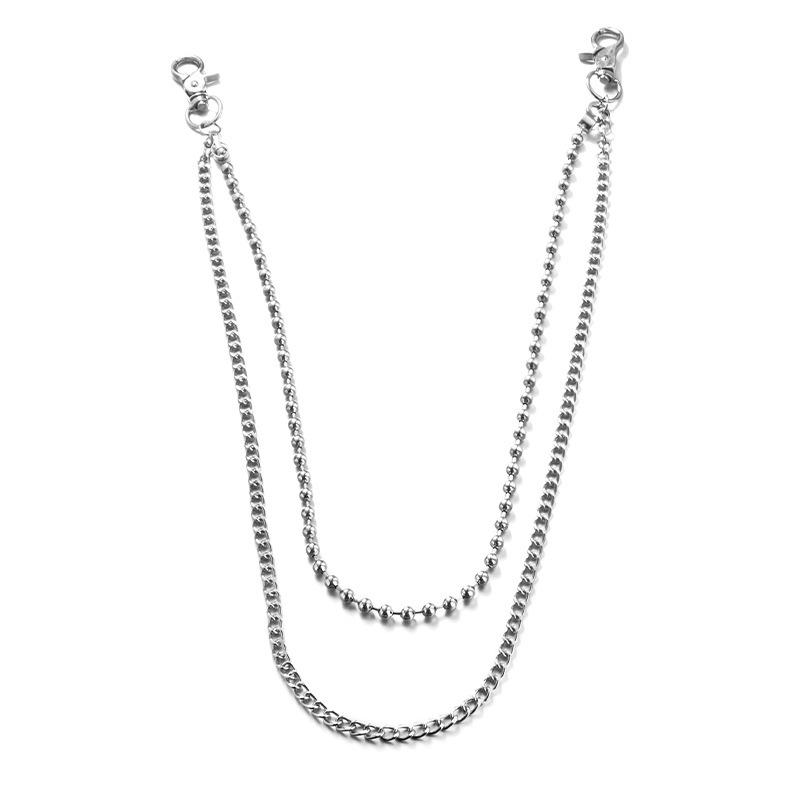 

European & American Trendy Hip-Hop Double-Layer Beaded Waist Chain in Titanium Steel - Street Fashion Accessory for Couples