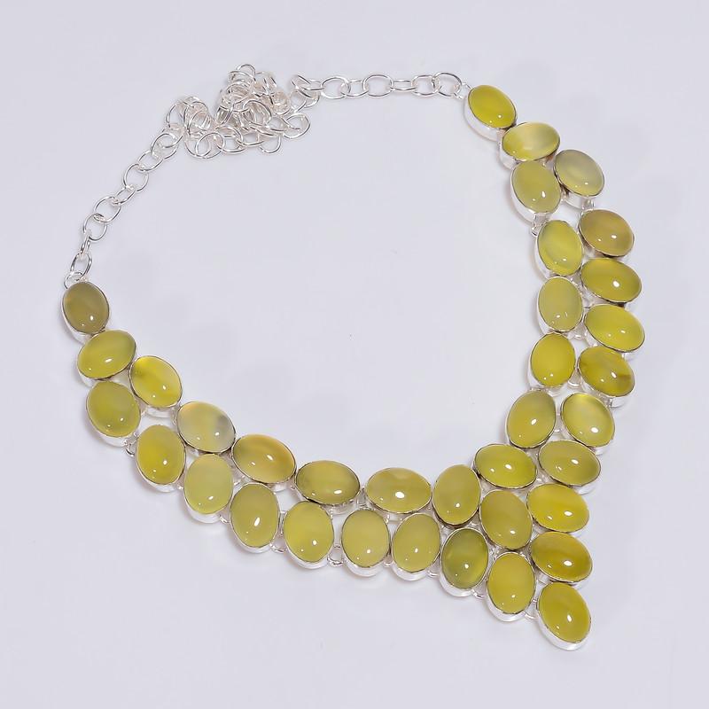 

Awesome Top Grade Qualite 100% Natural Yellow Chalcedony Oval Shape Ethnic Handmade Jewelry 925 Steling Silver Necklace 18 WSJ-4746 срібний