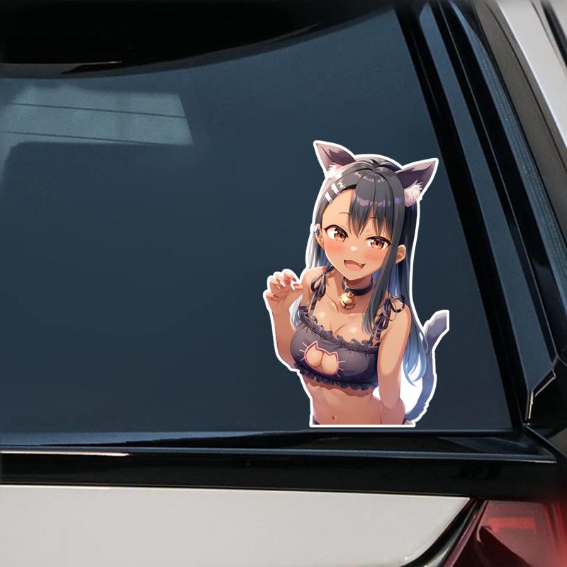Anime Girl Car Sticker Personality Shy Woman Cartoon PVC Decal Skateboard Campervan Car Shape