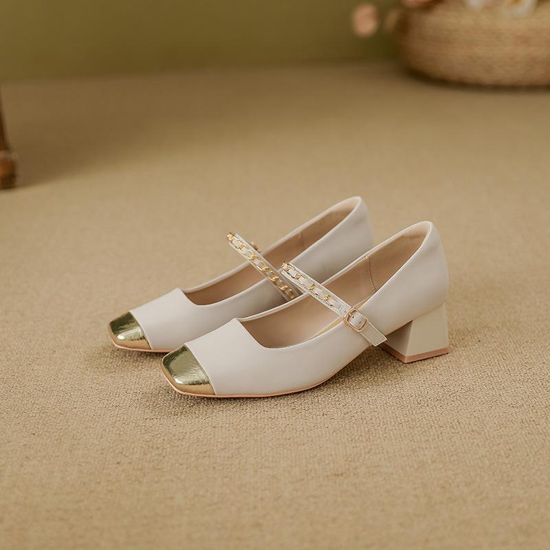 Yuanlitong Autumn New High Heels Women's Wear High-end Sense of National Style Leather Women's Shoes Mary Jane Color Matching Single Shoes Women