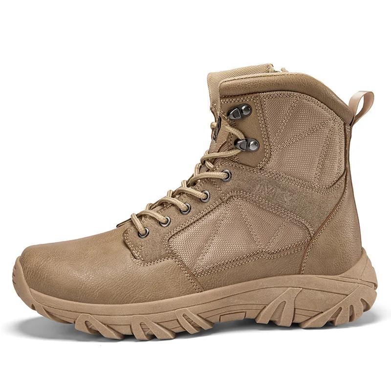 Fashion 2024 New High Top Leather Outdoor Men's Boots Breathable Desert Combat Work Ankle Outdoor Anti Slip Hiking Boots
