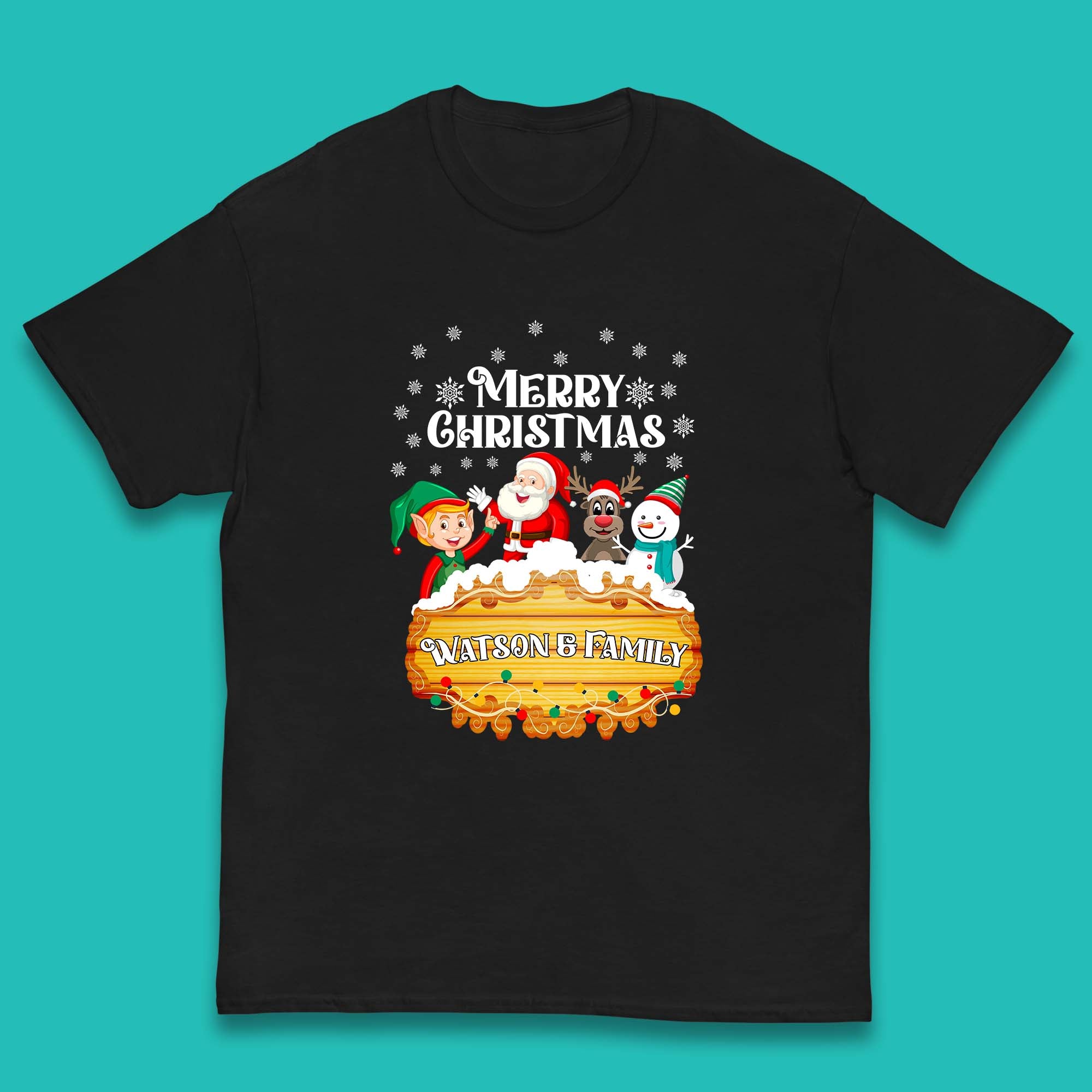 Personalised Merry Christmas Watson Family Santa Claus And Friends Kids T Shirt 100
