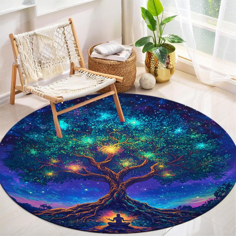 1Pc Tree of Life Circular Print Rug - home decoration Carpet For Living Room Bedroom Flooring Computer Chair Area Rug