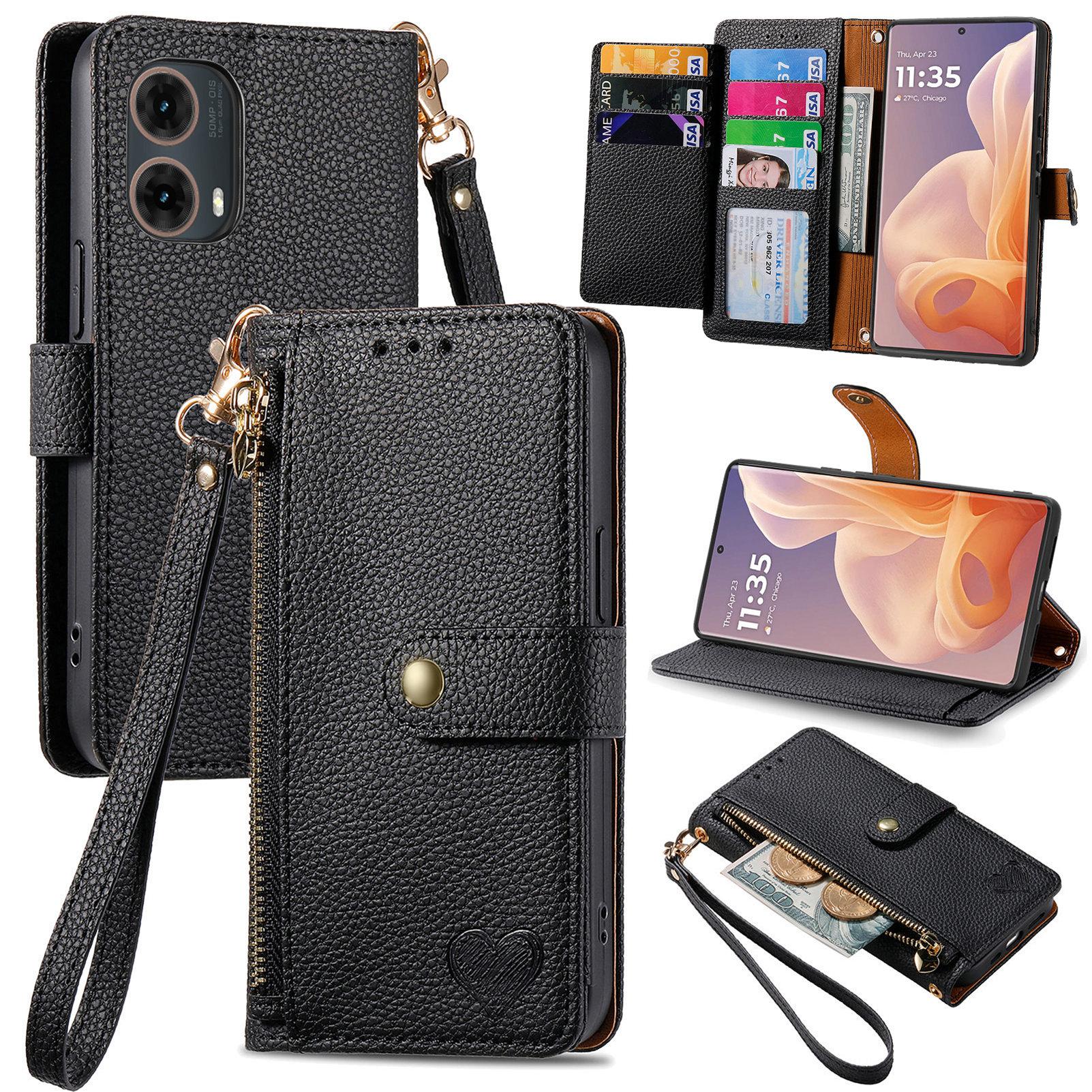 

Чехол для Motorola Moto G85 5G/S50 Neo 5G с RFID-блокировкой, карманом на молнии, кожаный кошелек, чехол для телефона A