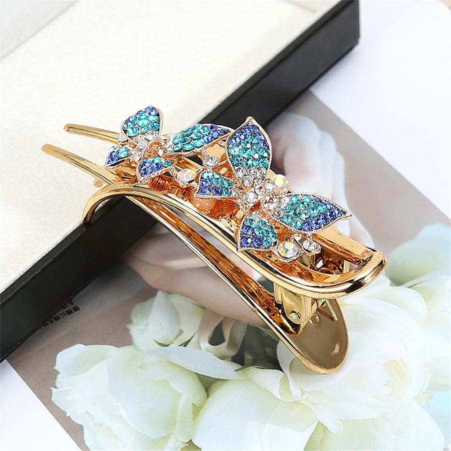 Elegant Crystal Double Flower Hair Claw Hair Grab Duckbill Clip For Women Headdress Hair Accessories Rhinestone Hairpin Headwear