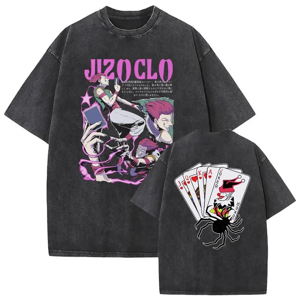 Vintage Anime Hunter X Hunter Washed T Shirts Kurapika Manga Graphic Short Sleeve T-shirt Men Women Casual Oversized T-shirts