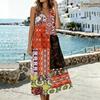 Sleeveless V Neck Midi Dress with Leaf Print Pattern Loose Fit Lightweight Material Suitable for Daily Wear and Outdoor Activities