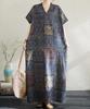 Women's V-Neck Floral Maxi Dress Short Sleeve Loose Boho Summer Dress