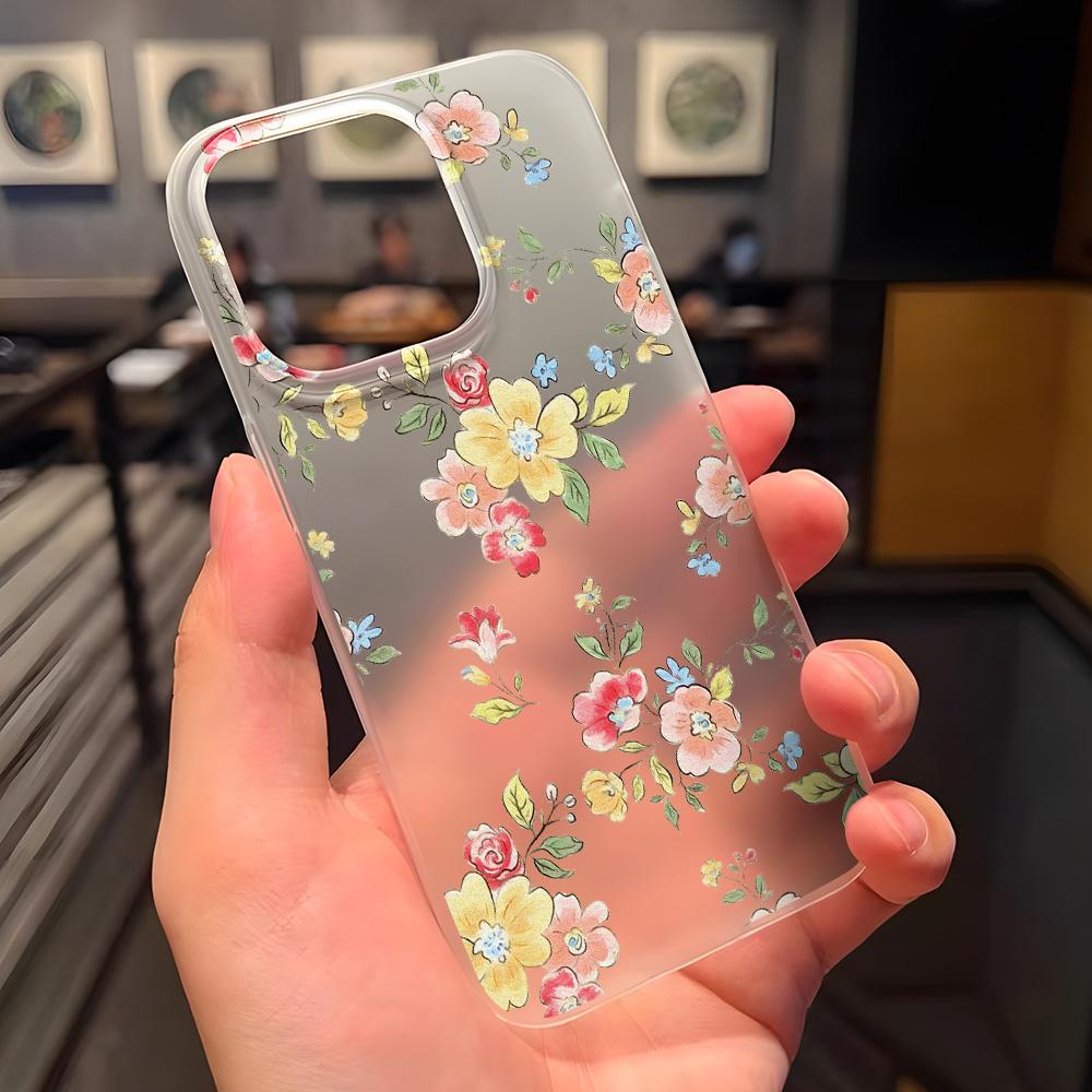 Mobile Phone Cases for iPhone 11 13 15 Pro Max 12 14 Pro Max Case iPhone 16 15 Plus 13 Pro 12 Frosted Texture Painted Cartoon Flowers