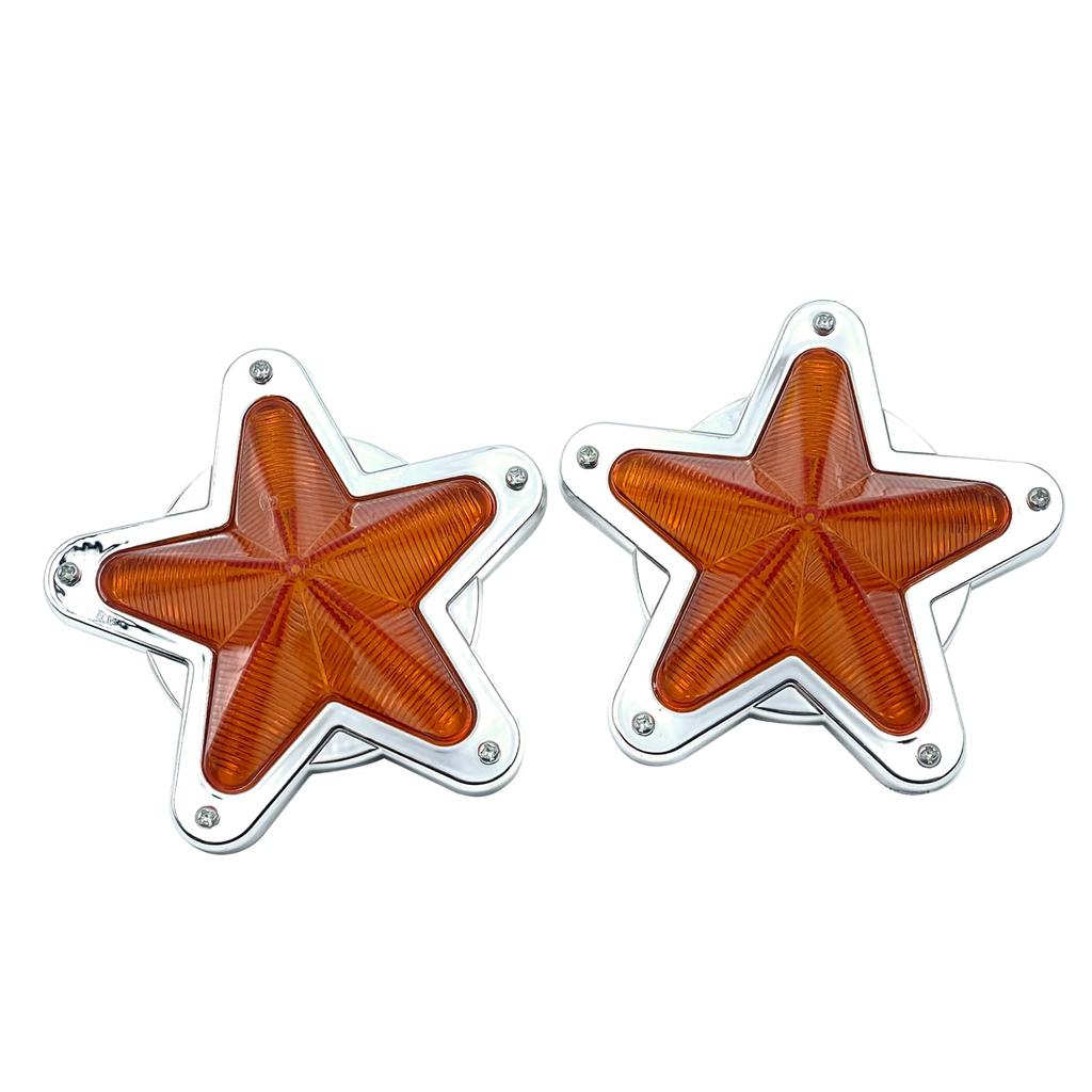 Crown Doris Universal LED Star Side Marker Lamp Light Lens Retro Truck Decor 24V Car Set of 4 Orange