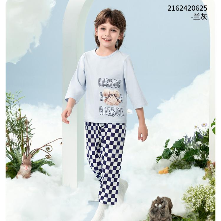 Yingbolun Cool Feeling Lyocell Summer Boys' Lyocell Air-Conditioned Suit with Seven Sleeves Set (170g)