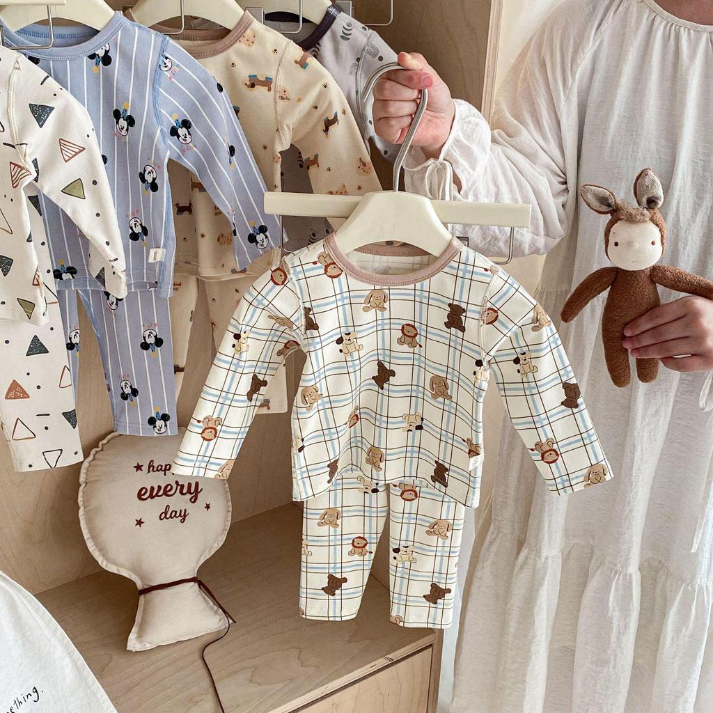 2025 Autumn Kids' Cartoon Homewear Set: Girls' Polka Dot Outfit & Boys' Belly-Protecting Pants