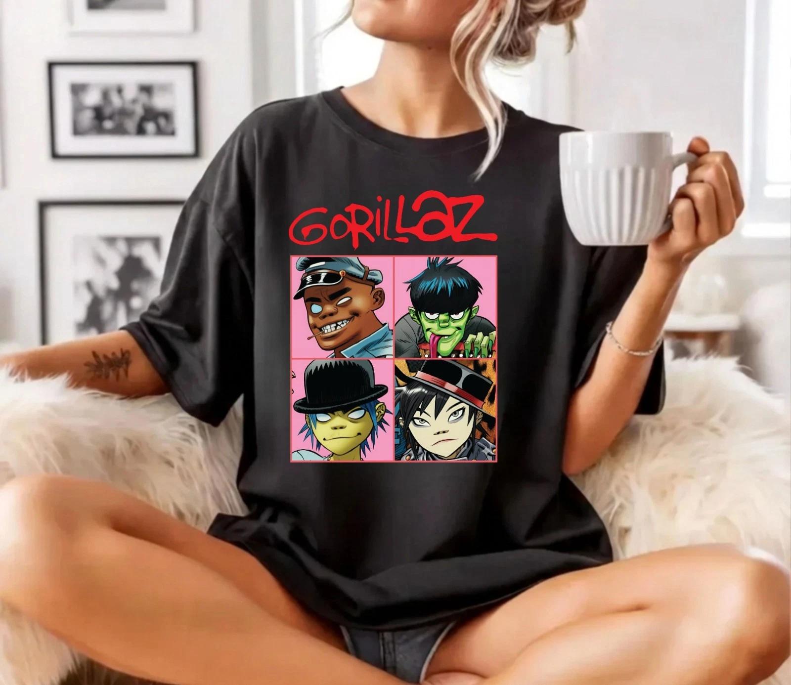 Футболка с графическим принтом группы Gorillaz, 100% хлопок, мужская, топ, футболка с принтом альтернативной рок-группы 90-х, инди-топ L