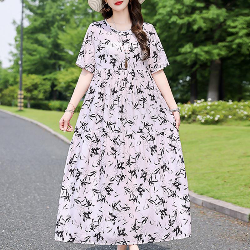 Elegantes Sommerkleid für Damen, Vintage-Kleidung, Übergröße, lässig, kurzärmelig, lange Kleider