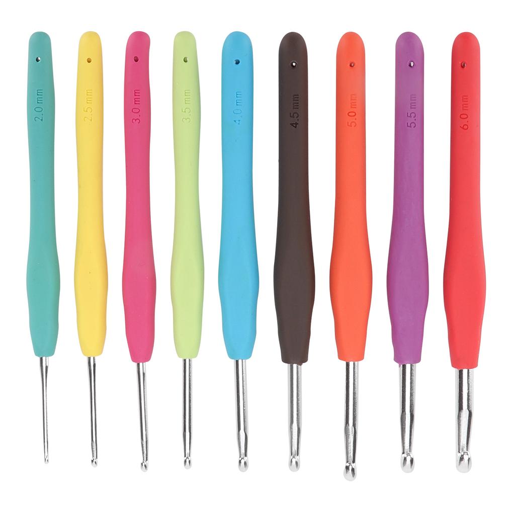 9 Uncinetti 2mm-6mm Ergonomici Manico Morbido in TPR Uncinetti in Alluminio Aghi per Mani Artritiche