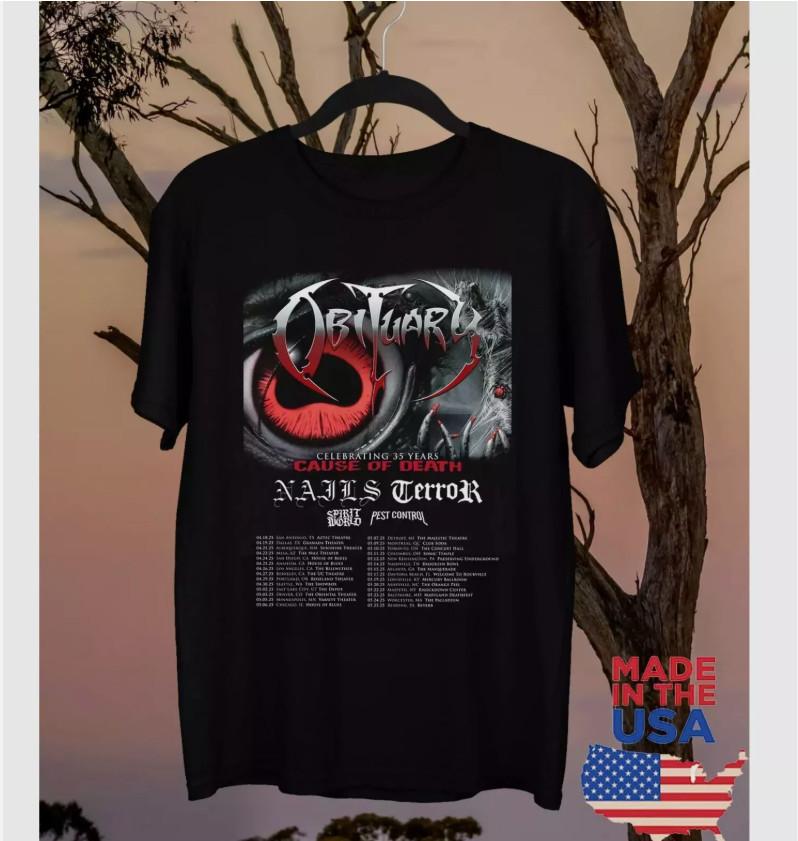 

HOT NEW 35 YEARS OF CAUSE OF DEATH OBITUARY TOUR 2025 T Shirt Full Size S5XL Unisex T-Shirt M