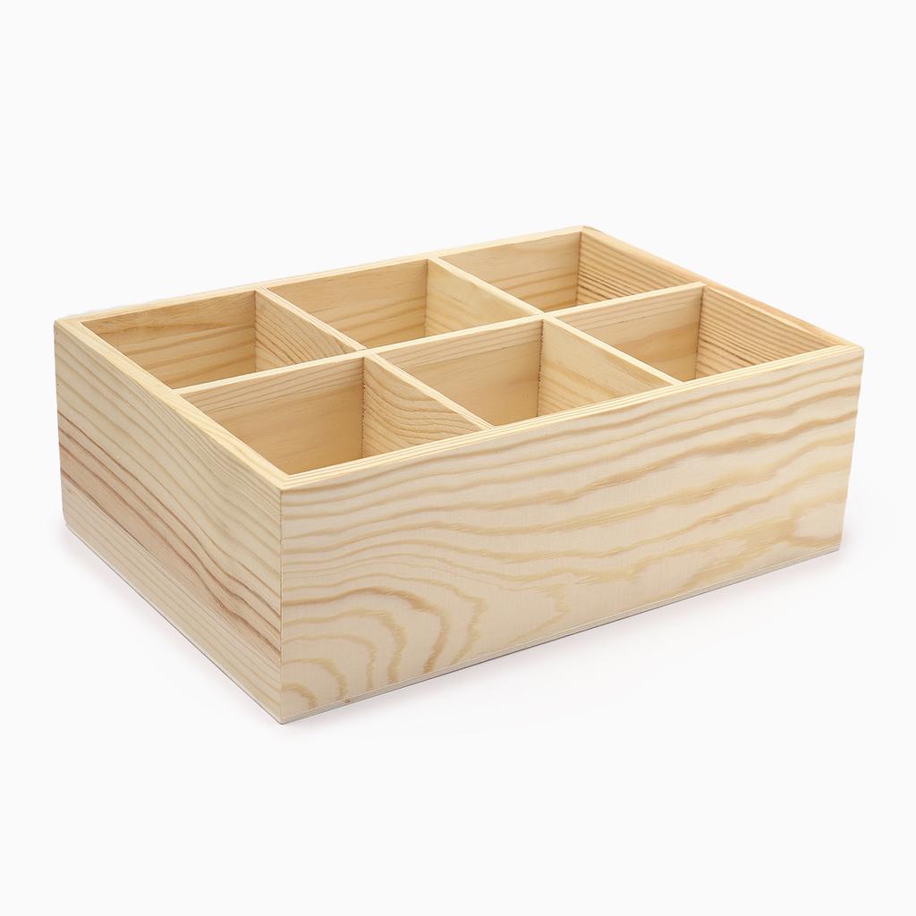 Wood Tea Bag Storage Organizer Container Box Stackable, 6 Compartments Wooden Holder Desktop Pen Holder Office Organizer
