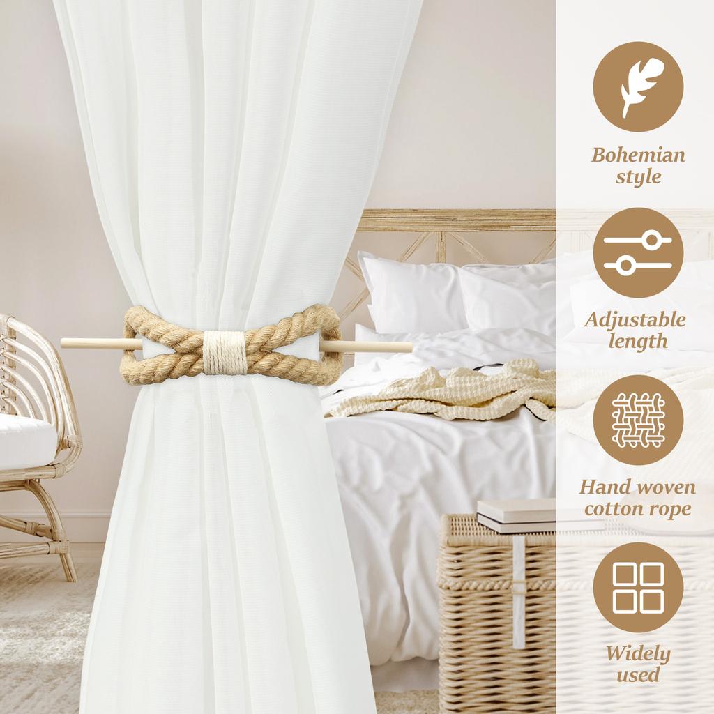 4Pcs Hemp Rope Curtain Holdback Rope Curtain Tiebacks For Decorative Curtain Holdbacks Fashion Woven Hanging Home Decor
