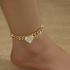 Cuban Link Chain Anklet for Men Women Alloy Rhinestone Heart Pendant Bracelet Hip Hop Jewelry Gold Silver Color Street Gift Kpop Style Jewelry