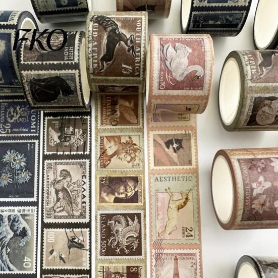 Scrapbooking Washi Tape Vintage Stamp Roll, Aesthetic Decorative Masking Tape, Retro Adhesive for DIY Art Crafts, Journaling