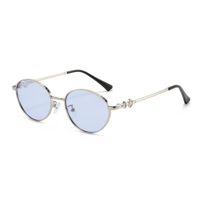 

Elegant Womens Uv400 Sun Glasses With Gold Metal Frame And Oval Shape For Fashionable Outdoor Wear Silver Blue