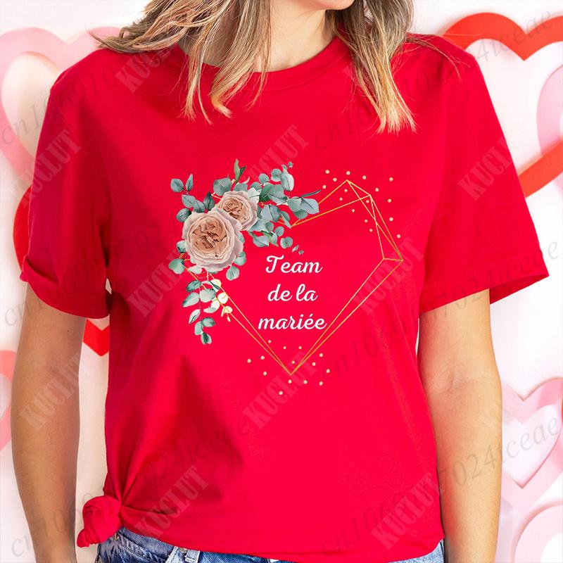French Girls Bachelorette EVJF Party Tops Team Future Bride T-Shirt Short Sleeved Fashion Flower Crown Tees Bridal Wedding Shirt