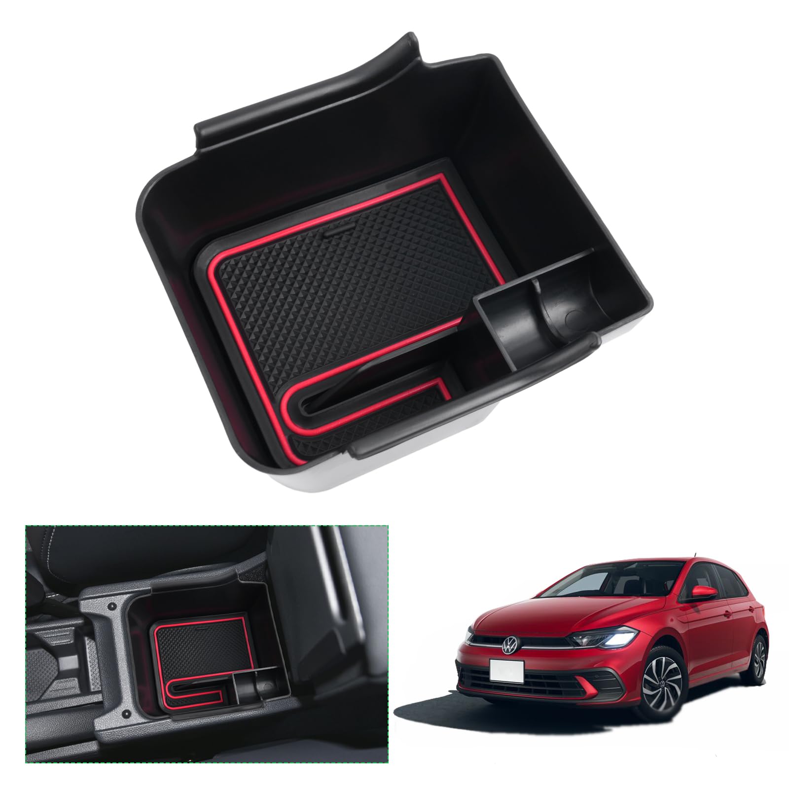 GAFAT Car Storage Box for Volkswagen Polo AW (6th Generation, 2018-Present) Polo MK6, Polo AW Console Tray, Interior Parts, w*v Polo Accessories, Cent