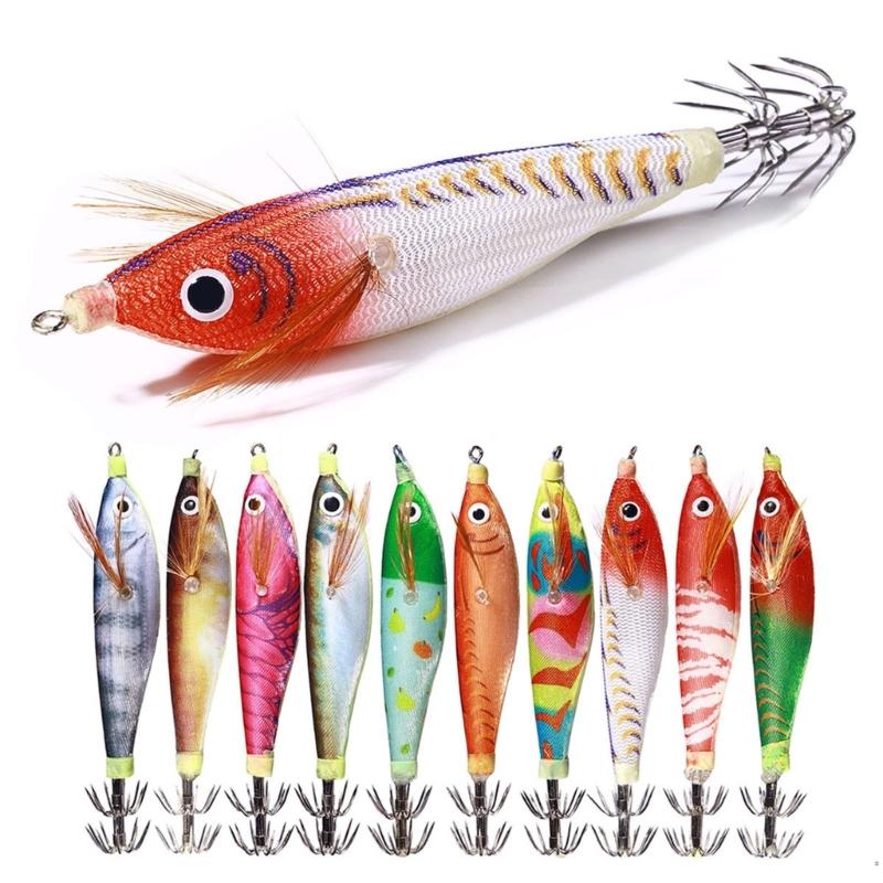5Pcs Artificial Hard Baits Shrimp Lures Baits 9.6g Cuttlefish Hook Fishing Lures Glow Squid Jig Glow Jig Hook