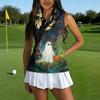 Women's Sleeveless Golf Shirt with Zipper and Halloween Print for Casual Sports Wear
