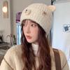 Solid Color Bear Ear Knitted Hat Keep Warm Woolen Ear Protection Hat Winter Beanie Cap  Ladies