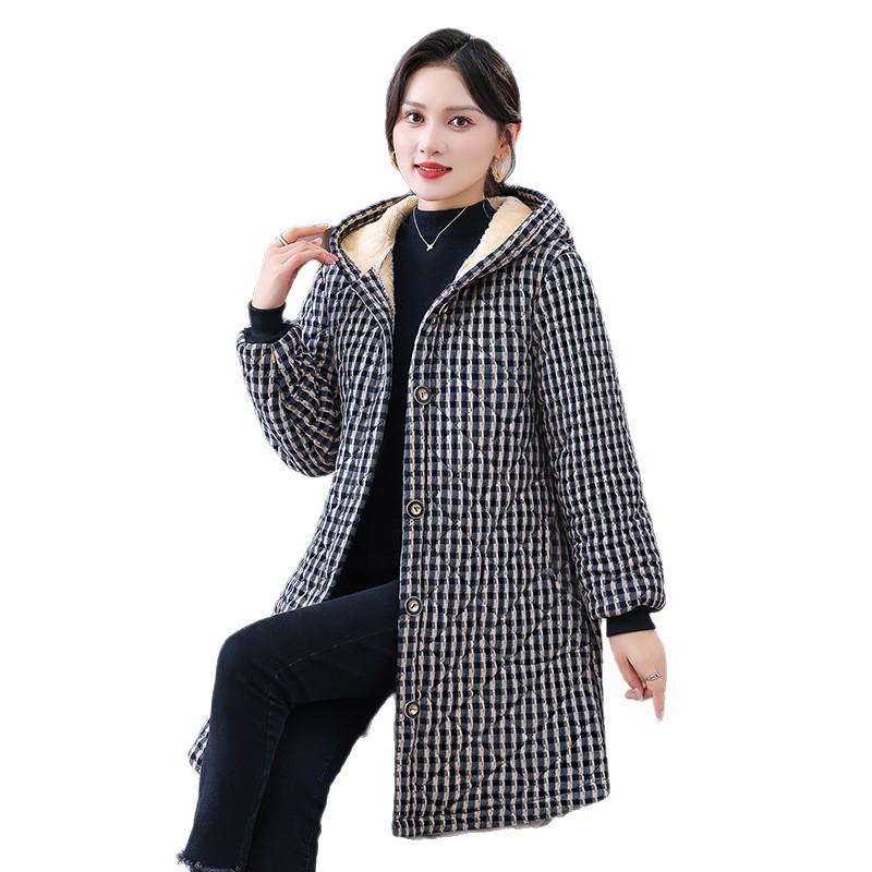 Mom's Stylish Mid-Length Winter Coat with Fleece Lining - Thickened and Warm for Middle-Aged & Elderly