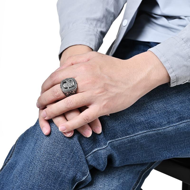 Westasiatischer und nordafrikanischer Vintage-Ring mit der Hand der Fatima aus Edelstahl für Herren, traditioneller Körperschutzschmuck, Punk-Stil, Hip-Hop-Fingerring