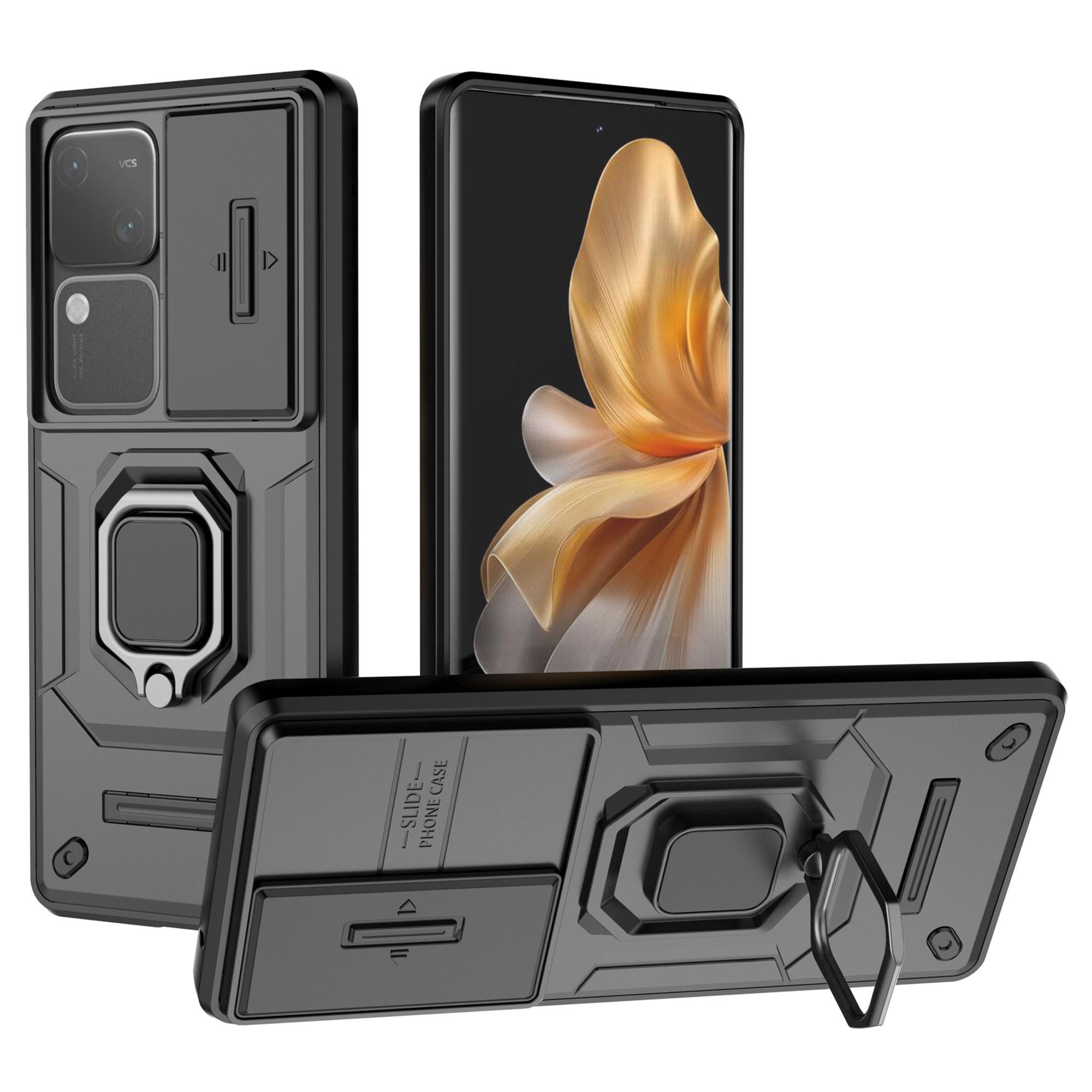 

For vivo S18 5G Case Anti-drop PC+TPU Back Cover with Slide Camera Lid Black