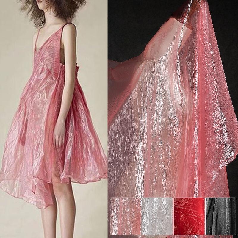 Tessuto Trasparente Speciale Pieghettato Micro-testurizzato in Nylon 100/300/500cm Trasparente per Abiti da Sera Disegnato da un Designer