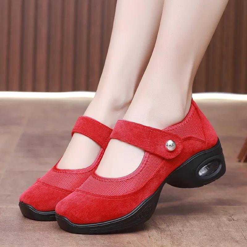 2024 Damskie Obcasy Modne Sztruksowe Siatkowe Trampki Platformowe Obcasy Blokowe Buty Mary Jane Casual Miękka Podeszwa Rzep i Pętelka Buty do Tańca