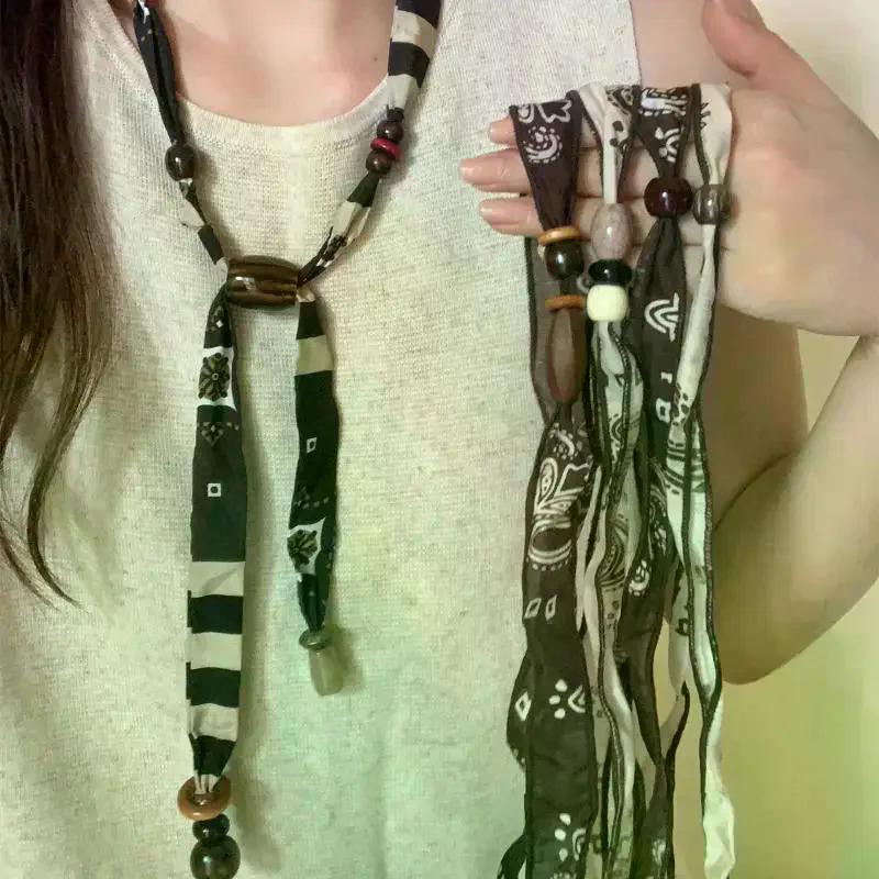 Scarf Chain Necklace Clavicle Chain Wood Bead Necklace Jewelry Accessories Ethnic Style Bohemian Choker Women