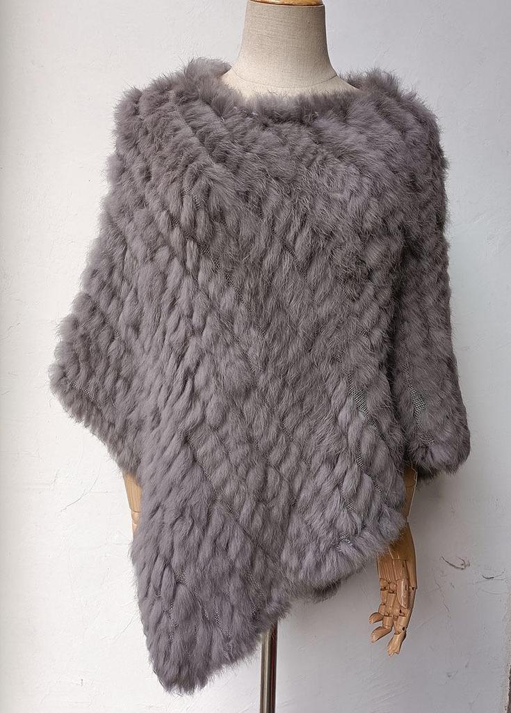 2022 Autumn/Winter Handmade Real Rabbit Fur Knit Triangle Shawl & Women's Pullover Cloak