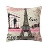 Custom Vintage France Paris Eiffel Tower Pillow Case 40x40cm for Sofa Flower Pink Modern Cushion Cover Velvet Pillowcase