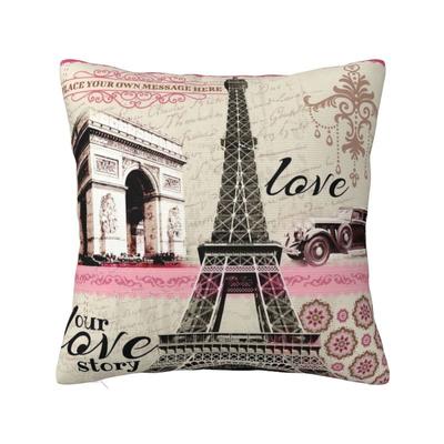 Custom Vintage France Paris Eiffel Tower Pillow Case 40x40cm for Sofa Flower Pink Modern Cushion Cover Velvet Pillowcase